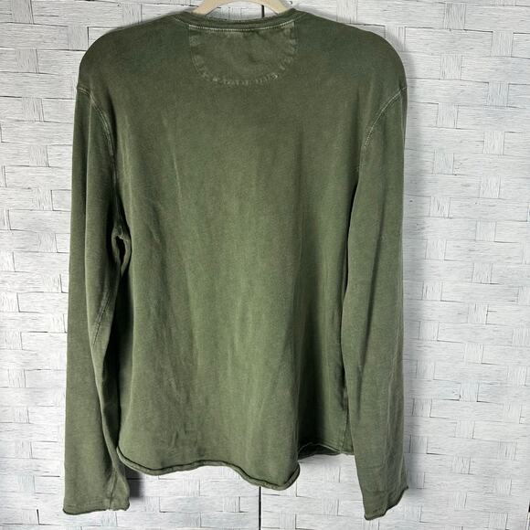 Lucky Brand Henley top Hunter Green distressed Y2K style grunge cozycore ￼ - Picture 2 of 7